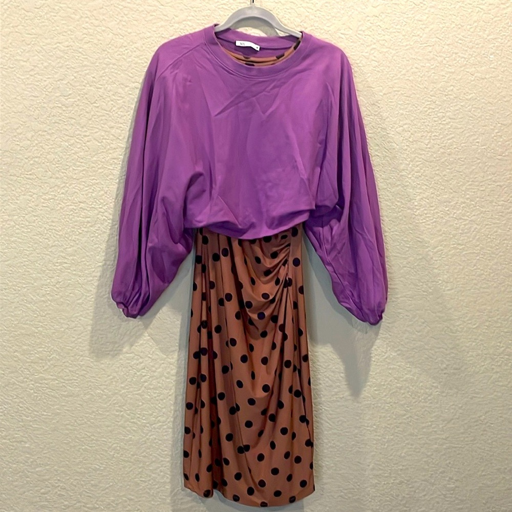 NWOT Sfera collection polka dot satin effect dress